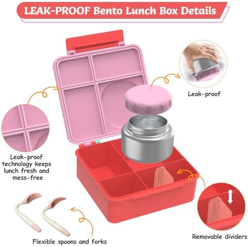 Bento Lunch Box Set for Kids, 8oz Soup Thermo, Pink