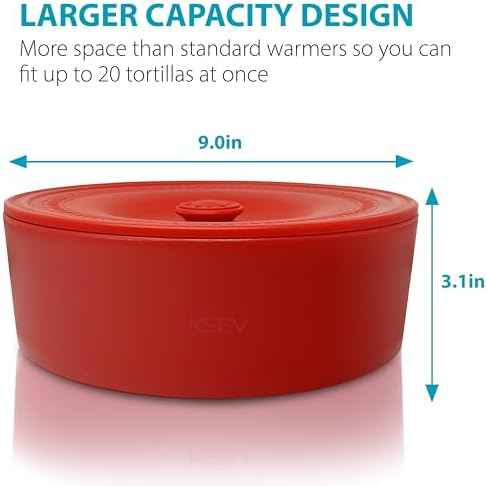 Tortilla Warmer (9" x 3.1"-Inch) Insulated Container with Lid, Fits up