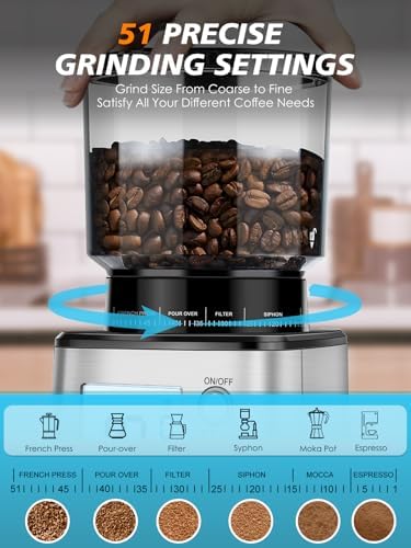 Homtone 51mm Stepless Conical Burr Coffee Grinder