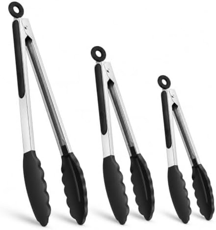 Kitchen Tongs Set, 3 Pack, 7+9+12", Silicone Tips