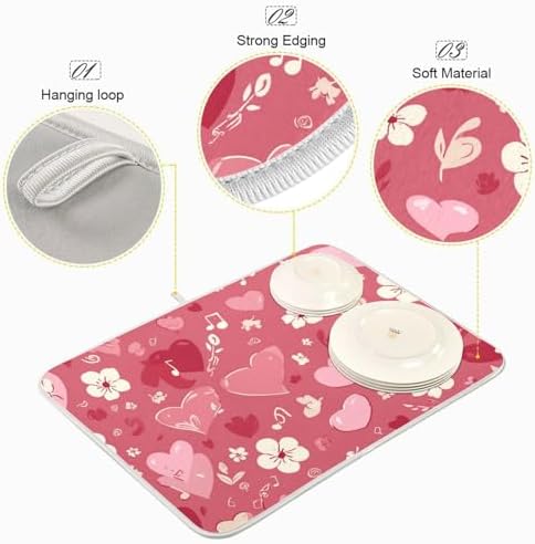 OTVEE Romantic Music Art Dish Drying Mat for Kitchen Counter Absorbent