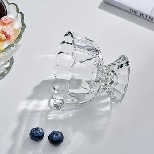 KMwares 5oz Glass Dessert Bowls Set of 6, Footed Tulip Ice Cream Cups