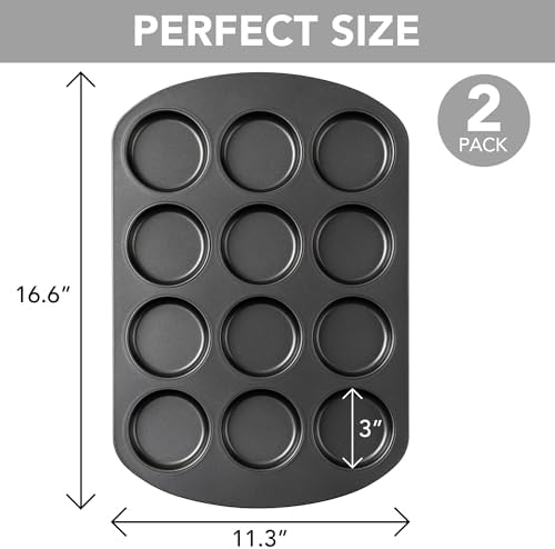 Tiawudi Muffin Top Pan, 12 Cavity Cupcake Pan, 3 Inch Nonstick