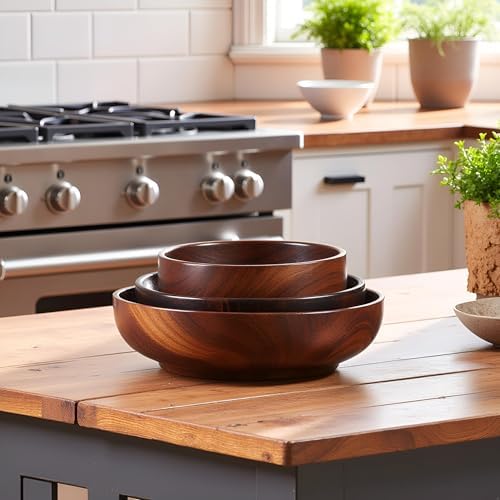 Wooden Salad Bowls Set, Pack of 4 Handmade Mixing Bowls for Home and