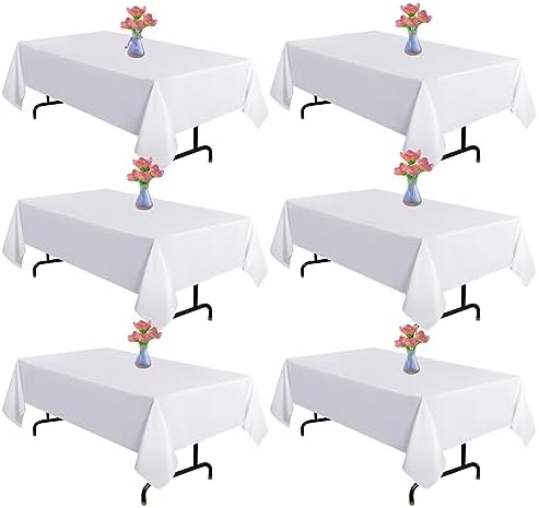 6 Pack White Table Cloth Rectangle 60 x 102 Inch, Rectangle Tablecloth