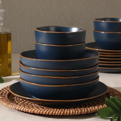 Gibson Home Hazeltine 16-Piece Navy Blue Stoneware Dinnerware Set