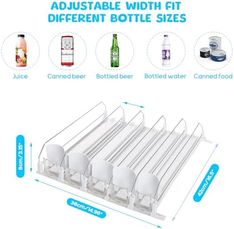 Drink Organizer for Fridge, Adjustable Width Automatic Pusher Glide