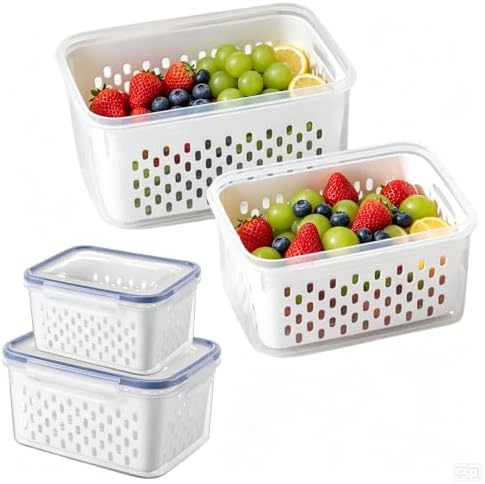 2-Pack Fridge Containers – w/ Colanders, Airtight for