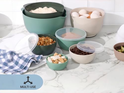 7-Piece Plastic Mixing Bowl Set 4.5 Qt Nesting Bowls with Lids, 11.75"
