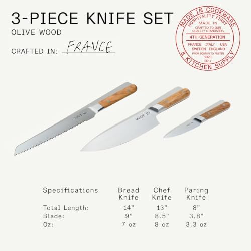 Made In Cookware 3-Piece Knife Set, Olive Wood Handle
