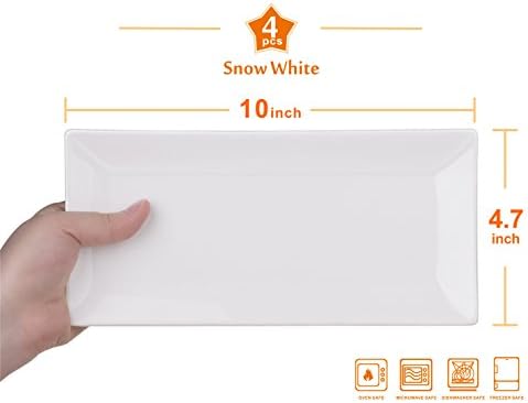 LIFVER Serving Platter, White Rectangle Plates Set of 4, 10 Inches