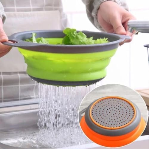 2-in-1 Collapsible Silicone Colander Bowl for Veggies Fruit Pasta