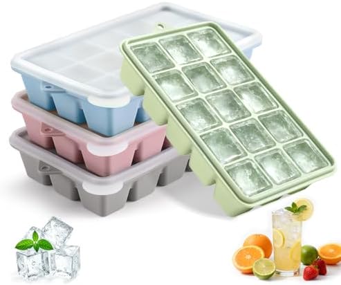 4-Pack Silicone Ice Cube Trays with Lid, Easy Release Ice Cube Molds