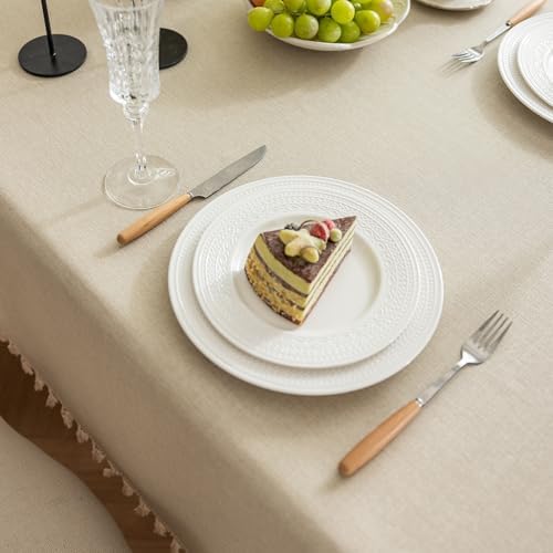 Heavyweight Polyester Square Tablecloth with Tassels, Warm Beige, 55 x