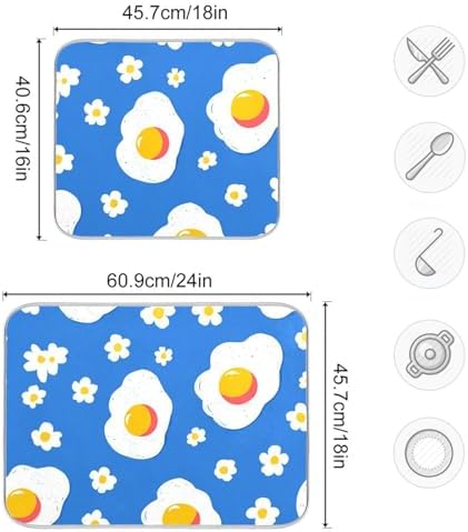 OTVEE Blue Breakfast Art Dish Drying Mat for Kitchen Counter Absorbent