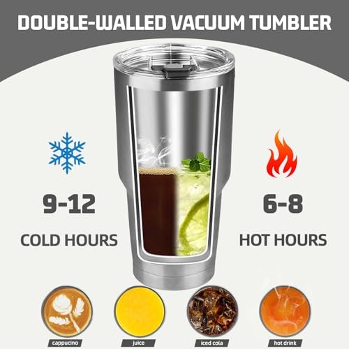 30 oz Tumbler with Lids and Straws, Stainless Steel Insulated Coffee