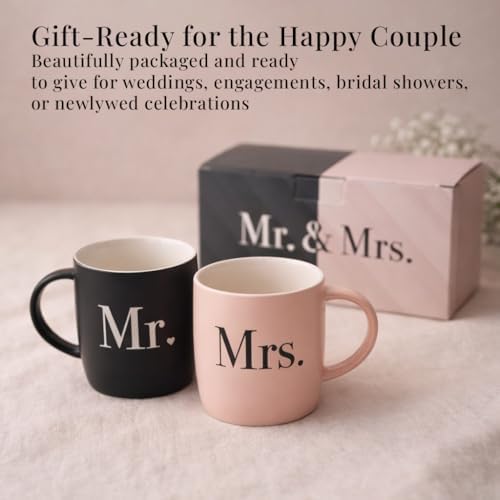 Triple Gifffted Mr and Mrs Coffee Mugs Couples Gift Set, 13oz Ceramic