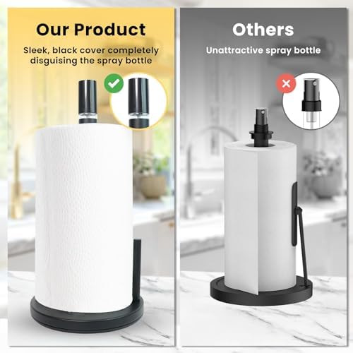 2-in-1 Paper Towel Holder with Spray Bottle, Matte Black