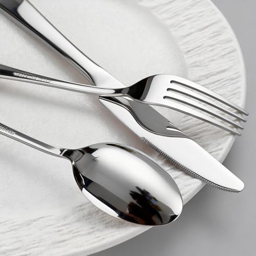 24 Piece Silverware Set for 8, Stainless Steel Heavy Forks Spoons and Knives Set, Mirror Finish Flatware Dishwasher Safe for Family Picnics Daily Gatherings