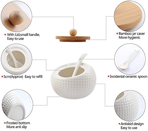 Porcelain Condiment Jar Spice Container with Lids - Bamboo Cap Holder
