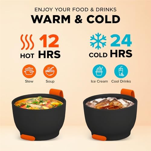Vacuum Insulated Food Jar. Large 24oz Bowl incl. Folding Spoon, Cup.