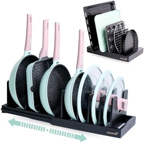 CLEANCLUE Bamboo Expandable Pot Pan and Lid Organizers under Cabinet