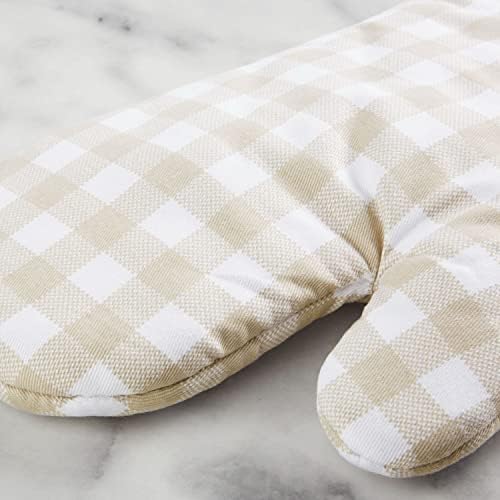 KitchenAid Gingham Oven Mitt 2-Pack Set, Milkshake Tan