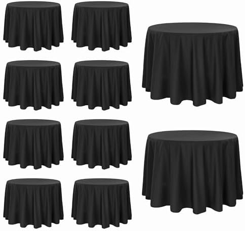 10 Pack Black Round Tablecloths, 120 Inch Stain Resistant and Wrinkle