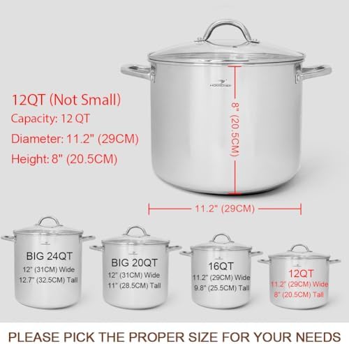 HOMICHEF 12 Quart LARGE Stock Pot with Glass Lid - NICKEL FREE