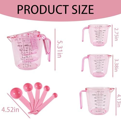 Pink Plastic Measuring Cup and Spoons Set