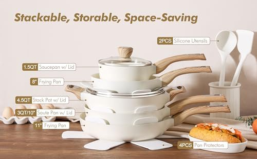 SENSARTE Ceramic Cookware Sets, Pots and Pans Set Non stick, 14 Piece