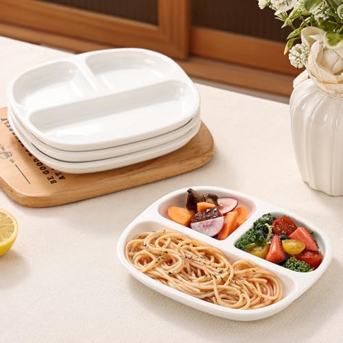 8.58" Square Ceramic Divided Plates Set of 4, Portion Control Plates