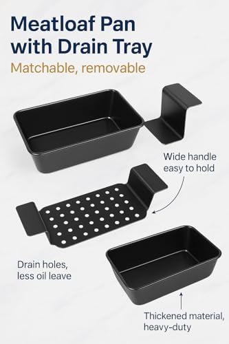 2-Pack Nonstick Meatloaf Pan with Drain Tray, Lift-Out Insert, 9x5”