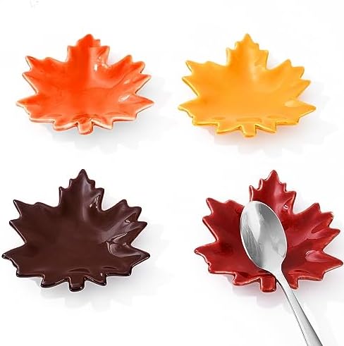 Whaline 4 Pcs Fall Mini Spoon Rest Maple Leaves Ceramic Spoon Holder