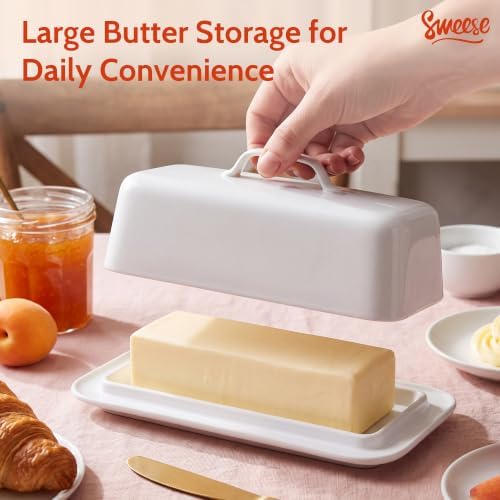 Sweese Ceramic Butter Dish with Lid for Countertop, 6.6“ Large Butter