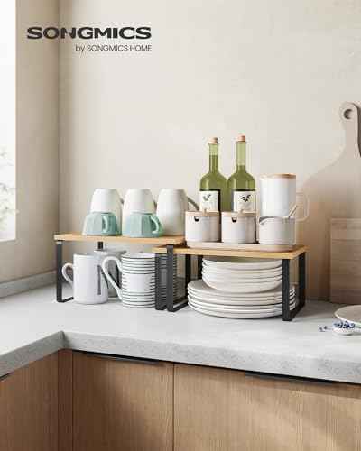 SONGMICS Cabinet Organizer Shelf, Set of 2 Spice Rack, Kitchen Storage