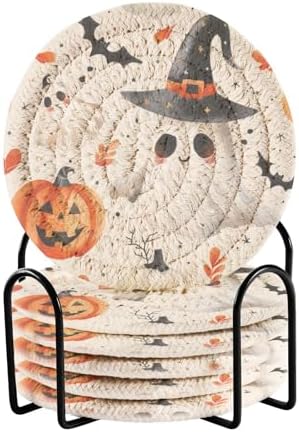 Cute Halloween Drink Coasters Set - 6 Pcs Minimalist Woven Coasters