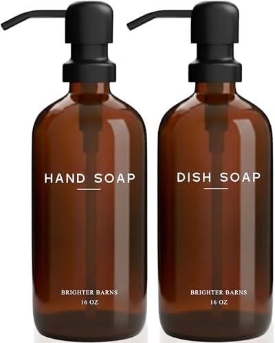 Brighter Barns Amber Glass Soap Dispenser Set