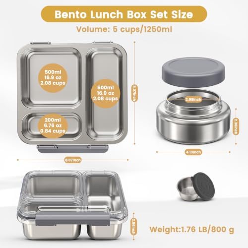 Stainless Steel Bento Box Kids Adult with 7oz Soup Thermo, Transparent