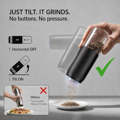 Gravity Electric Salt & Pepper Grinder Set, Matte Black, 2-Pack