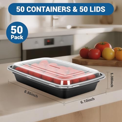 50-Pack 24 oz Reusable Meal Prep Containers 1 Compartment Food Storage