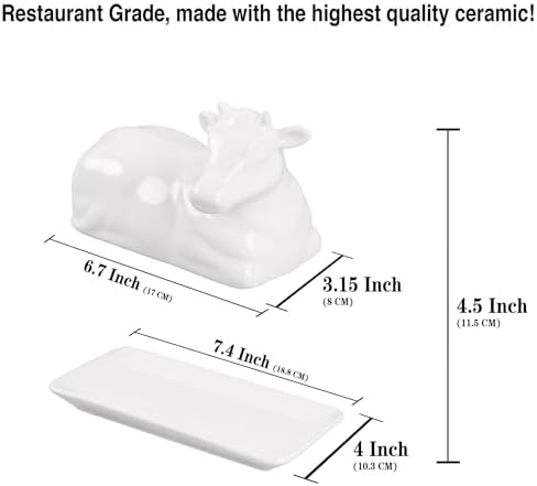 Porcelain Butter Dish with Lid, Butter Holder, Cow Figurine Shape