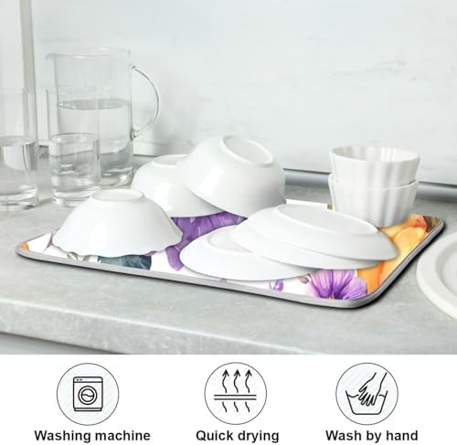 OTVEE Halloween Purple Art Dish Drying Mat for Kitchen Counter