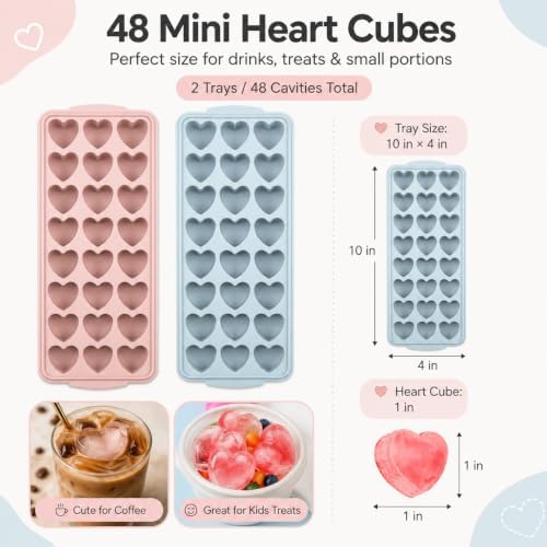 2 Pack Heart Shpaed Ice Cube Trays with Lids and Bins Ice Molds with