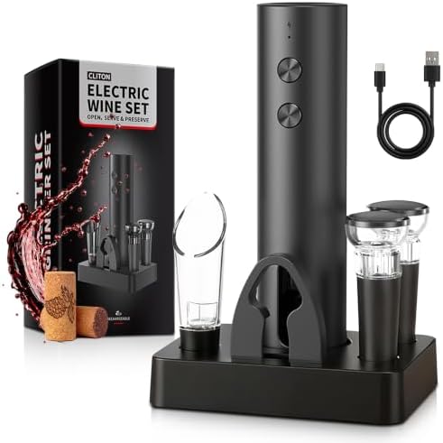 Electric Wine Opener Set with USB Charging Cable (Black)