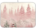 OTVEE Snowman in Pink Forest Dish Drying Mat for Kitchen Counter