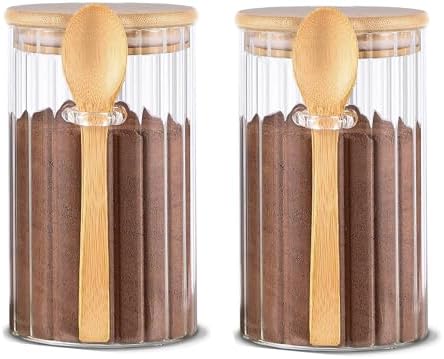 24 FL OZ Airtight Glass Jars with Bamboo Lids Spoons Coffee Canister
