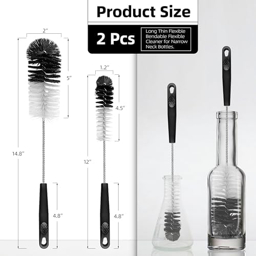 2 Pcs Bottle Brushes Set, Long Thin Flexible Bendable Flexible Cleaner