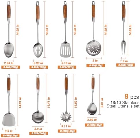 9-Piece Stainless Steel Cooking Utensils Set
