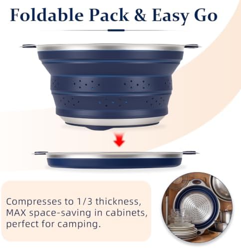 Collapsible Colander Set with Silicone Mat,2-in-1 Stainless Steel